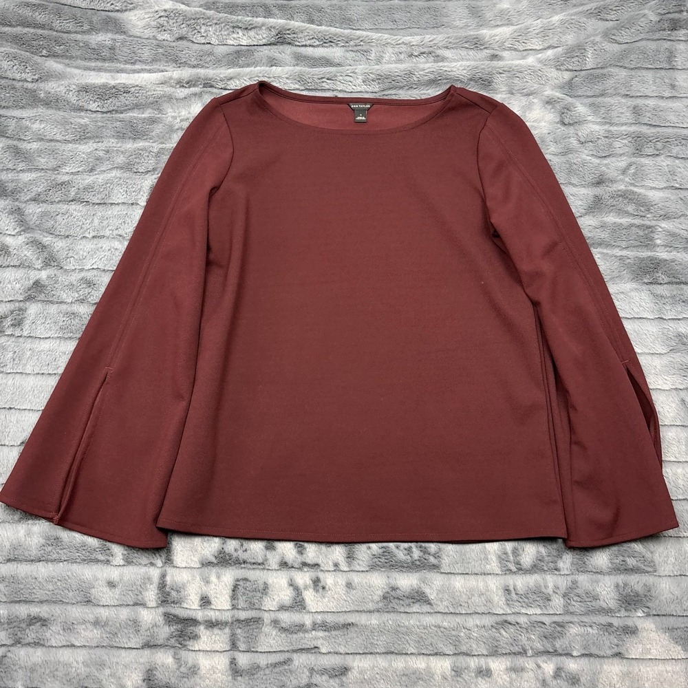 Ann Taylor Burgundy Bell Sleeve Boat Neck Blouse Womens Small Maroon Stretch Top
